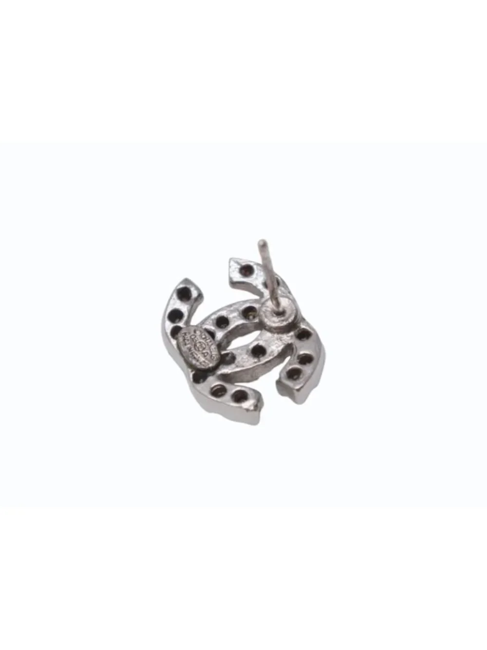 Chanel CC Logo Earrings 03 Rhinestone Metal Silver Clear